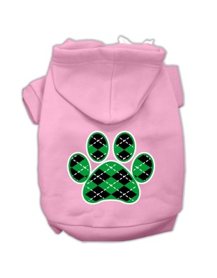 Argyle Paw Green Screen Print Pet Hoodies Light Pink Size Lg