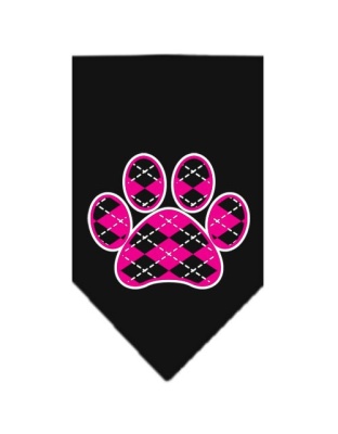 Argyle Paw Pink Screen Print Bandana Black Large