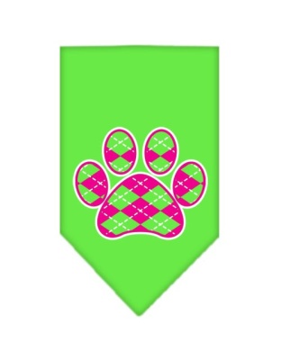 Argyle Paw Pink Screen Print Bandana Lime Green Large