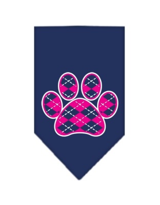 Argyle Paw Pink Screen Print Bandana Navy Blue large