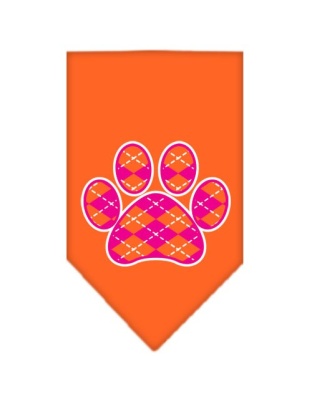 Argyle Paw Pink Screen Print Bandana Orange Large