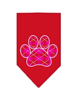 Argyle Paw Pink Screen Print Bandana Red Large