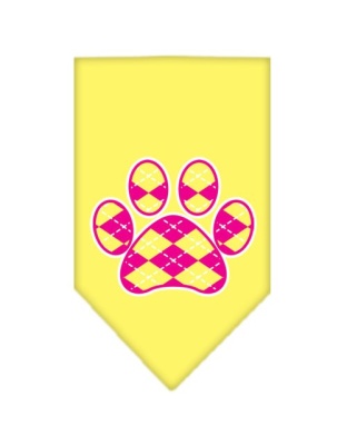 Argyle Paw Pink Screen Print Bandana Yellow Large