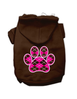 Argyle Paw Pink Screen Print Pet Hoodies Brown Size Lg