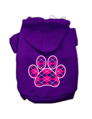 Argyle Paw Pink Screen Print Pet Hoodies Purple Size Lg