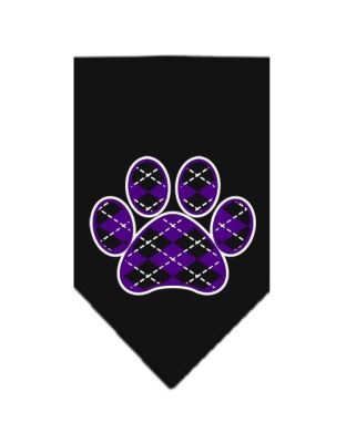 Argyle Paw Purple Screen Print Bandana Black Large