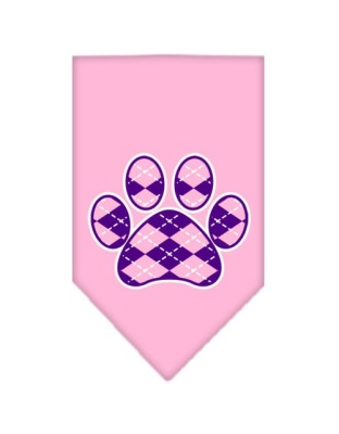 Argyle Paw Purple Screen Print Bandana Light Pink Large