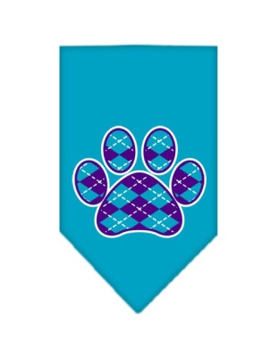 Argyle Paw Purple Screen Print Bandana Turquoise Large