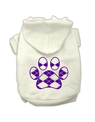 Argyle Paw Purple Screen Print Pet Hoodies Cream Size L