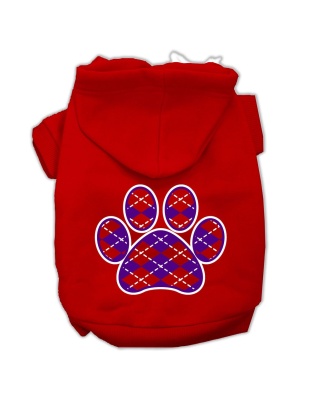 Argyle Paw Purple Screen Print Pet Hoodies Red Size Lg