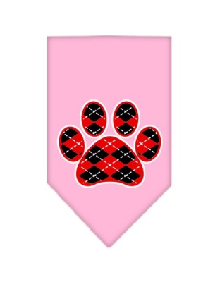 Argyle Paw Red Screen Print Bandana Light Pink Large