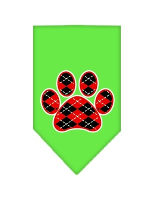 Argyle Paw Red Screen Print Bandana Lime Green Large