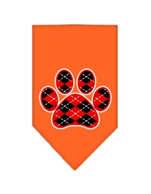 Argyle Paw Red Screen Print Bandana Orange Large