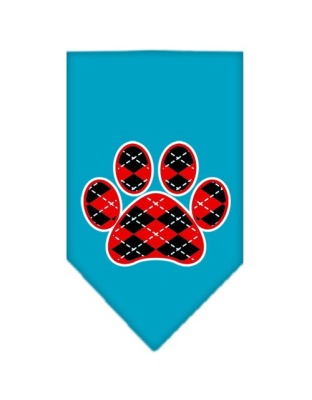 Argyle Paw Red Screen Print Bandana Turquoise Large