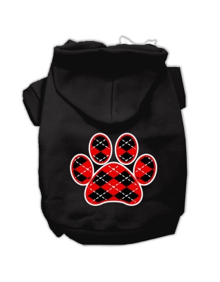 Argyle Paw Red Screen Print Pet Hoodies Black Size Lg