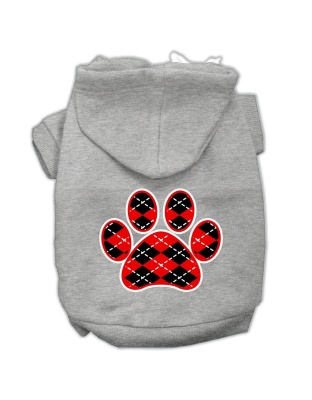 Argyle Paw Red Screen Print Pet Hoodies Grey Size Lg