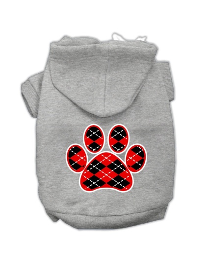 Argyle Paw Red Screen Print Pet Hoodies Grey Size Lg