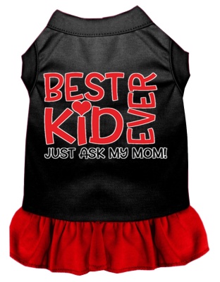 Ask My Mom Screen Print Dog Dress Black with Red Lg