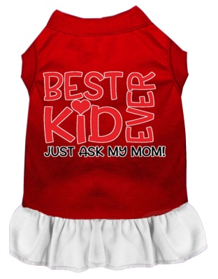 Ask My Mom Screen Print Dog Dress Red with White Lg
