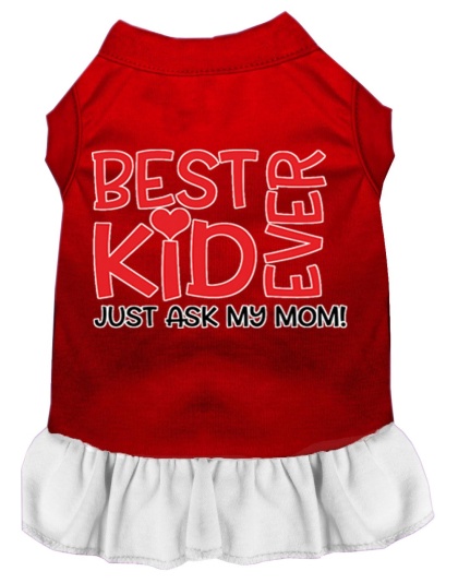 Ask My Mom Screen Print Dog Dress Red with White Lg