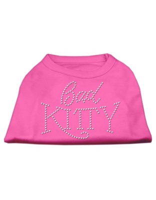 Bad Kitty Rhinestud Shirt Bright Pink L