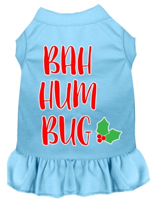Bah Humbug Screen Print Dog Dress Baby Blue 4X