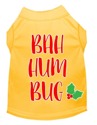 Bah Humbug Screen Print Dog Shirt Yellow Lg