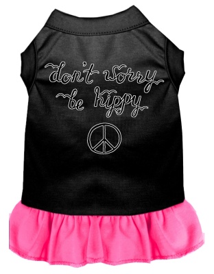 Be Hippy Screen Print Dog Dress Black with Bright Pink Lg
