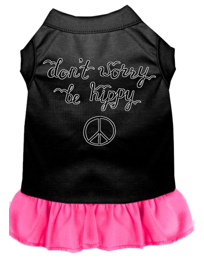 Be Hippy Screen Print Dog Dress Black with Bright Pink Lg