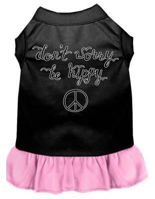 Be Hippy Screen Print Dog Dress Black with Light Pink Lg