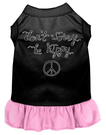 Be Hippy Screen Print Dog Dress Black with Light Pink Lg