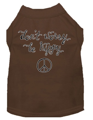 Be Hippy Screen Print Dog Shirt Brown Lg