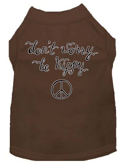 Be Hippy Screen Print Dog Shirt Brown Lg