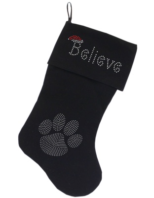 Believe Rhinestone 18 inch Velvet Christmas Stocking Black