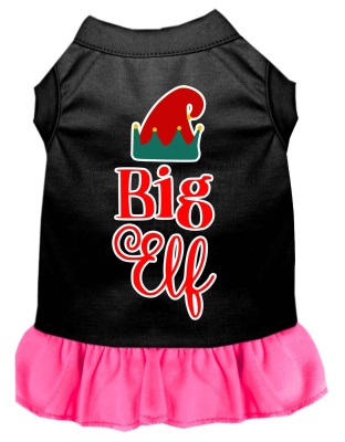 Big Elf Screen Print Dog Dress Black with Bright Pink Lg