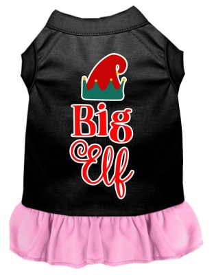 Big Elf Screen Print Dog Dress Black with Light Pink Lg
