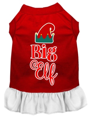 Big Elf Screen Print Dog Dress Red with White Lg