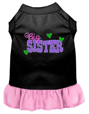 Big Sister Screen Print Dog Dress Black with Light Pink Lg