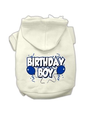 Birthday Boy Screen Print Pet Hoodies Cream Size Lg