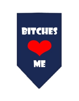 Bitches Love Me Screen Print Bandana Navy Blue large