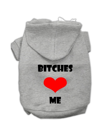 Bitches Love Me Screen Print Pet Hoodies Grey Size Lg