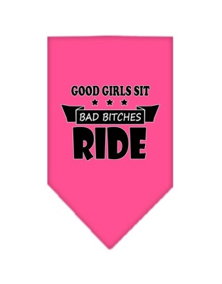 Bitches Ride Screen Print Bandana Bright Pink Large