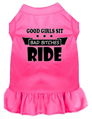 Bitches Ride Screen Print Dog Dress Bright Pink 4X (22)