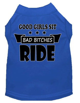 Bitches Ride Screen Print Dog Shirt Blue Lg