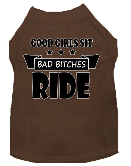 Bitches Ride Screen Print Dog Shirt Brown Lg