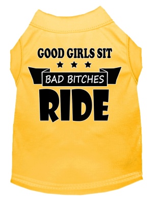 Bitches Ride Screen Print Dog Shirt Yellow Lg