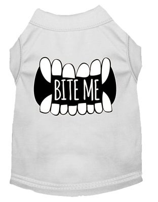 Bite Me Screen Print Dog Shirt White Lg