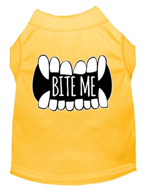 Bite Me Screen Print Dog Shirt Yellow Lg