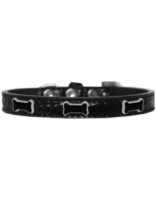 Black Bone Widget Croc Dog Collar Black Size 10