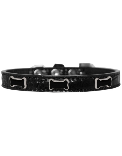 Black Bone Widget Croc Dog Collar Black Size 10